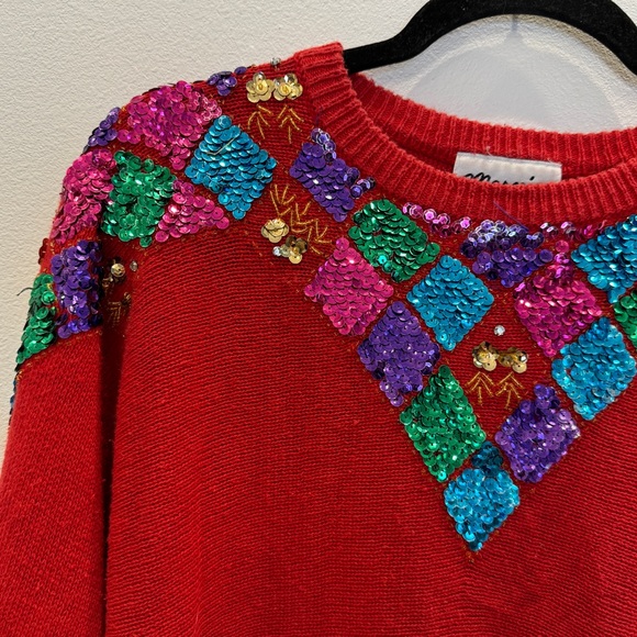 Marnie West Vintage Red Sequin Sweater Size Large - Picture 3 of 9